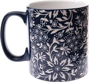 Hrnček 620 ml, tmavo modrý, kvetinový%