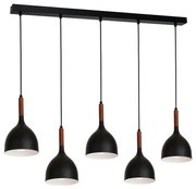 Luster na lanku NOAK WOOD 5xE27/15W/230V čierna/buk