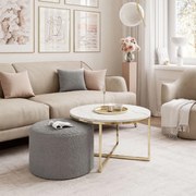 KONFERENČNÝ STOLÍK LEONARDO X BIELY MRAMOR + ZLATÝ + TABURET ŠEDÝ