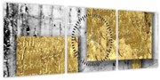 Obraz - Zlaté štvorce N⁰3 (s hodinami) (90x30 cm)