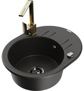Mexen Kevin, drez granitový 586x458x190 mm, 1-komorový a zlatá batéria Rita, čierna - zlatá metalíza, 6517-75-670300-50-B