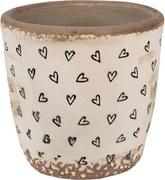 Béžový keramický obal na kvetináč so srdiečkami Hearti S - Ø 13*12 cm