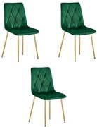 Set troch jedálenských stoličiek LIBRA zamatové, tmavozelené / zlaté nohy (3 ks)