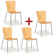 Drevená stolička CALGARY 3+1 ZADARMO, chrómovaná konštrukcia, prírodná