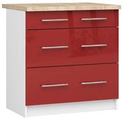 Spodná kuchynská skrinka s doskou OLIWIA S80 3SZ biela / červená, lesk