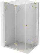 Mexen Lunar, L polkruhový sprchový kút výklopný doľava 80 x 70 cm, 8mm číre sklo, zlatý matný profil, 833L-080L-070P-55-00