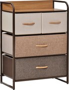 HOMCOM Textilný Komoda s 4 Skladacími Šuplíkmi, Dreveným Vrchným Panelom a Kovovým Rámom do Obývacej Izby 58x29x78,5 cm Viacfarebný | Aosom