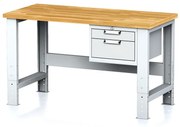 Alfa 3 Nastaviteľný dielenský stôl MECHANIC I, závesný box na náradie, 2 zásuvky, 1500x685x700-1055 mm, sivé dvere