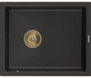 Mexen Pedro, granitový drez 560x460x200 mm, 1-komorový, čierna-zlatá metalíza so zlatým sifónom, 6508561000-75-G