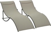 Outsunny set 2 skladacích záhradných lehátok, hliníkové a textilné sunbed, Khaki, 61x165x63cm | Aosom