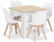 Jedálenská zostava stôl Dub sonoma 80 X 80 cm biele nohy + 4 stoličky MARK biele