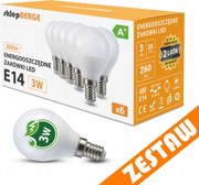 SADA 6x LED žiarovka E14 G45 3W guľová 270lm - studená biela