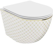 Mexen Lena, závesná toaletná misa 480x360x355 mm, biela - zlatý vzor, 30224009