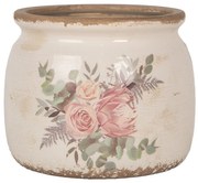 Béžový keramický kvetináč s kvetmi Protea Eucalypt M - Ø 16*13 cm