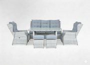 Garden Line SÚPRAVA ZÁHRADNÉHO NÁBYTKU Z HLINÍKA A RATANU (SOFA + STÔL + 2 KRESLÁ + 2 TABURETY) ŠEDÁ + ŠEDÉ VANKÚŠE *0404