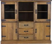 Rustikálny drevený príborník - komoda s vitrínou 152x46x129 cm