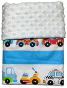 Detská deka Autíčka/minky krémová 60x70 cm – mäkučká deka do kočíka aj postieľky