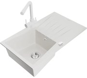 Mexen Cesar, granitový drez 775x470x190 mm, 1-komorový a biela batéria Duero, biela, 6514-20-671600-20