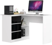 Rohový PC stolík Bodhi (biela + čierny lesk) (L). Akcia -19%. Vlastná spoľahlivá doprava až k Vám domov. 1068938