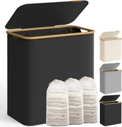 koš na prádlo s viečkom – 3 priehradkový zberný kôš na oblečenie, s objemom 150 l v čiernej farbe