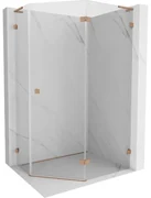 Mexen Lunar, L pravý výklopný päťuholníkový sprchový kút 90 x 80 cm, 8mm číre sklo, profil medená matná, 831L-090P-080L-65-00-P