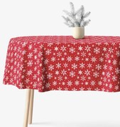 Goldea vianočný oválny obrus valencia - biele vločky na červenej 120 x 160 cm