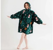 Baránková mikinová deka s rukávmi a kapucňou SNOWMAN AND GINGERBREAD, zelená