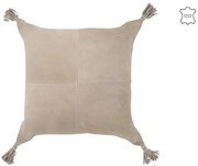 Šedý kožený vankúš so strapcami Tasse - 45*8*45 cm