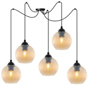Závesné svietidlo Riffle Round Spider, 5x medové sklenené tienidlo