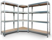 Bezskrutkový kovový regál RIVET CORNER PACK 180x210x180x45 cm, 4x HDF polica, zinok