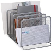 Kovový stolový organizér na dokumenty Relaxdays – 5 priehradiek, strieborný (RD10032269)