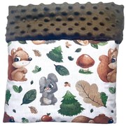 Deka Veverička/minky hnedá 60x70 cm – detská deka s lesným motívom