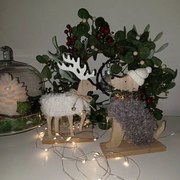 DECOLED Dekorácia, drevený jeleň, 12,5 x 5 x 20,5 cm, biela