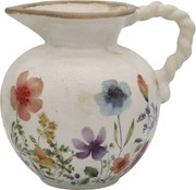 Béžový antik keramický džbán s kvetmi Fleurville - 20,5 * 18,5 cm