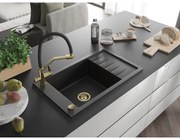 Mexen Elias, 1-komorový granitový drez 795x480x200 mm a drezová batéria Duo, čierna, 6511-77-671701-57-G