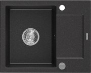 Mexen Enzo granitový jednokomorový drez s krátkym odkvapkávačom 576 x 465 mm, čierna/strieborná metalik - 6506571005-73