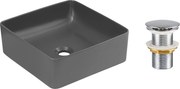 Comad Keramické umývadlo na dosku Slim 37x37 sivé + výpusť Click-Clack, chróm