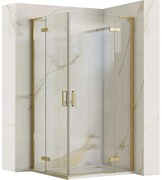 Rea Hugo, sprchová kabína s 2-krídlovými dverami 90 (dvere) x 90 (dvere) x 200 cm, 6mm číre sklo, zlatý matný profil, REA-K6609