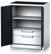 Alfa 3 Policová dielenská skriňa 2-dverová MECHANIC, 1 polica, 2 zásuvky, 920 x 500 x 1170 mm, antracitové dvere