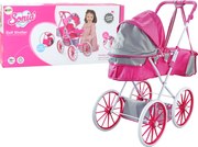 LEAN Toys Kočík pre bábiky s kovovou taškou a veľkými kolesami, ružový