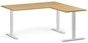 Rohový výškovo nastaviteľný stôl, 160x160 cm, 3 motory, L/P, biela podnož, buk