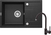 Deante Corio, granitový drez na dosku 670x440x175 mm + drezová batéria s ramenom v tvare "U" grafitová + 3,5" + priestorovo úsporný sifón, 1-komorový, grafitová, ZRCA2113