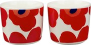 Hrnček Oiva Unikko 0,2l, 2ks, červeno-biely / bez uška