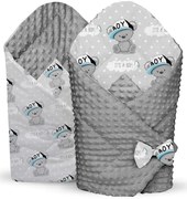 Obojstranná zavinovačka pre bábätká 80x80 cm BABYMAM PREMIUM - Medvedík Little BOY so sivou Minky
