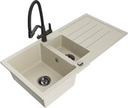 Mexen Andres granitový 1,5-komorový drez s odkvapkávačom a kuchynskou batériou Duo, Béžová - 6515-69-671701-70-B
