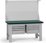 Pracovný stôl do dielne G8 s nadstavbou, 1500 x 750 x 800 mm, 2x kontejner, 6 zásuviek, sivá