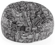 Sedací vak Cocoon kreslené mrakodrapy, čierna / biela