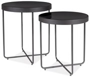 Odkladacie stolíky ATENA GLASS sada 2 ks Ø 40/45 cm, čierne