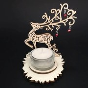AMADEA Drevený svietnik jeleň s korálkami, výška 10 cm
