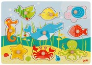 Goki Edukačná drevená vkladačka/puzzle s úchytmi Morský svet